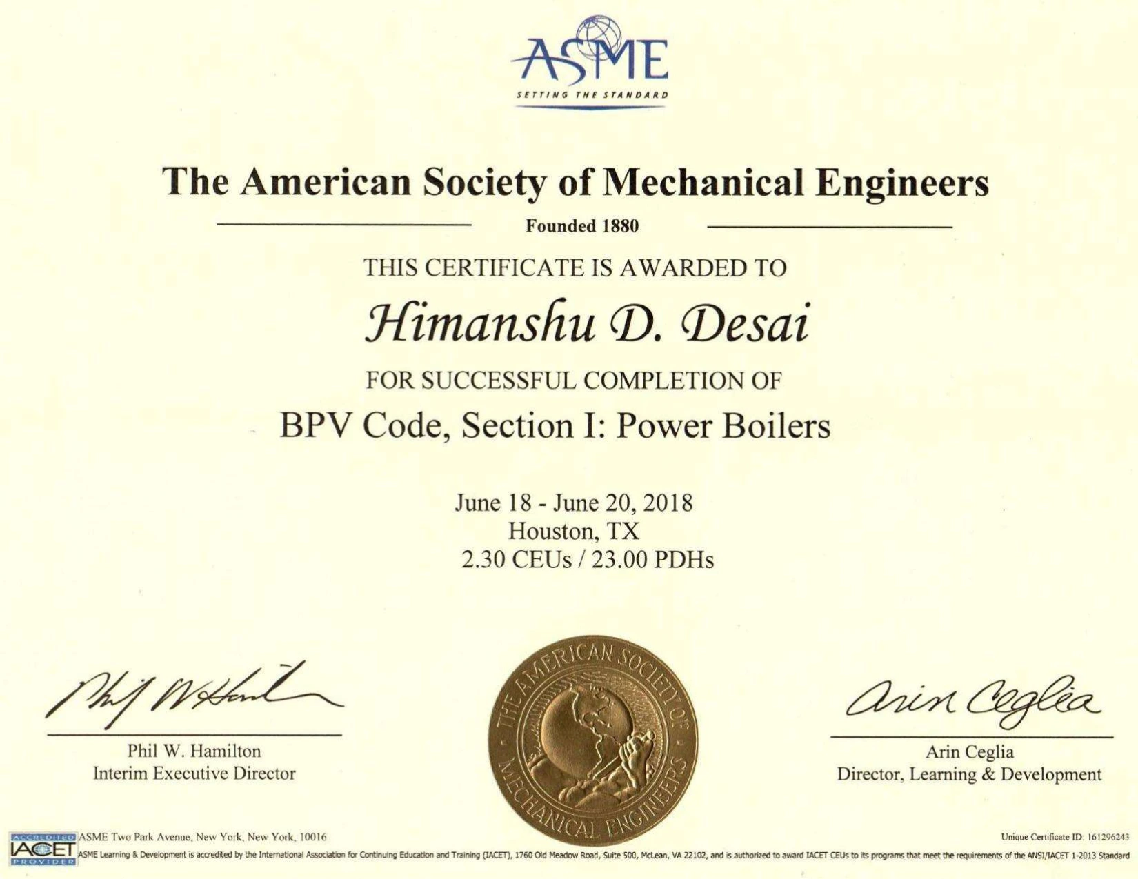 ASME Certificate Page 1